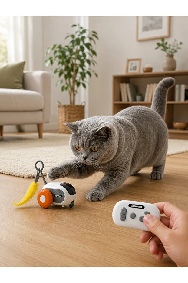 Hareketli Kedi Oyuncak Arabası | Uzaktan Kumandalı, Şarjlı, Sensörlü, Akıllı Oyuncak, 2 Başlıklı (H210)